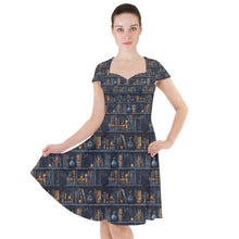 Load image into Gallery viewer, Black cats and bookcases print dress
