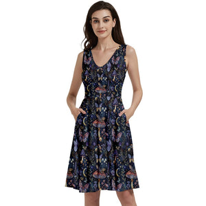 Midnight toadstool garden print dress