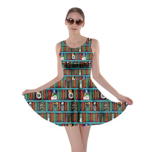 Fantasy book shelf print dress