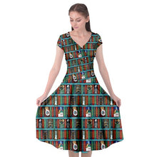 Load image into Gallery viewer, Fantasy book shelf print dress
