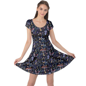 Midnight toadstool garden print dress