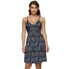 Load image into Gallery viewer, Black cats and bookcases print dress
