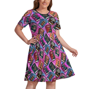 Glass throne book short sleeved dress plus size