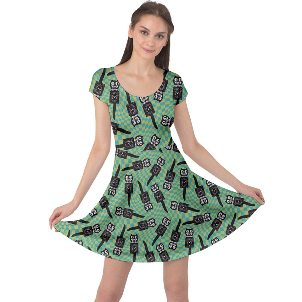 Kitsch cat clock print dress