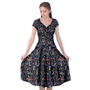 Midnight toadstool garden print dress