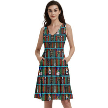 Load image into Gallery viewer, Fantasy book shelf print dress
