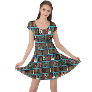 Fantasy book shelf print dress