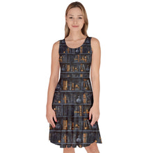 Load image into Gallery viewer, Black cats and bookcases print dress
