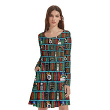 Load image into Gallery viewer, Fantasy book shelf print dress
