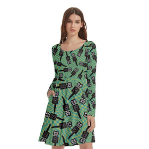 Kitsch cat clock print dress