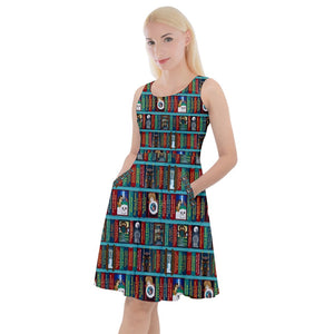 Fantasy book shelf print dress