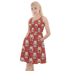 Lucky cat print dress