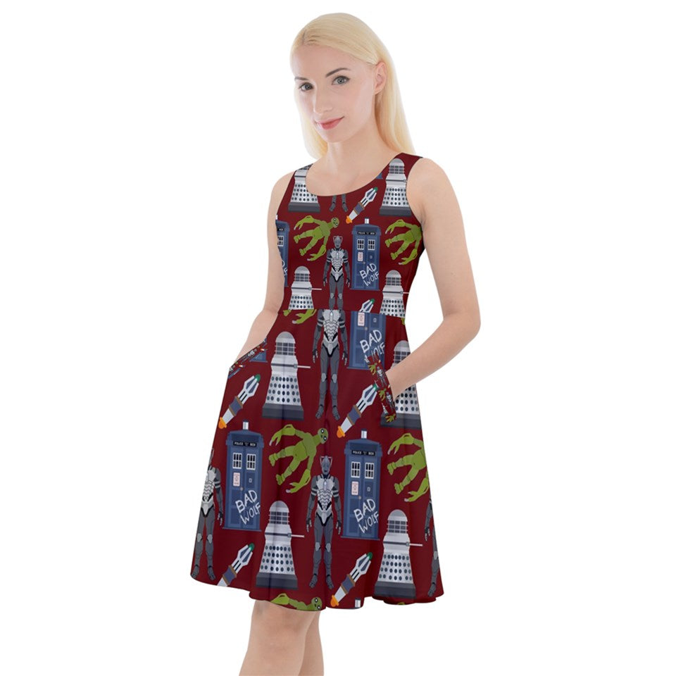 Sci Fi Dr monsters print dress