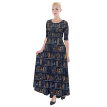 Load image into Gallery viewer, Black cats and bookcases print dress
