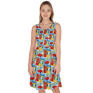 Toy house and car print dress