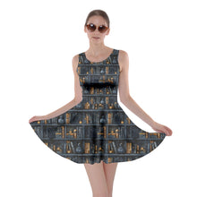 Load image into Gallery viewer, Black cats and bookcases print dress
