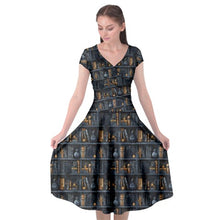 Load image into Gallery viewer, Black cats and bookcases print dress
