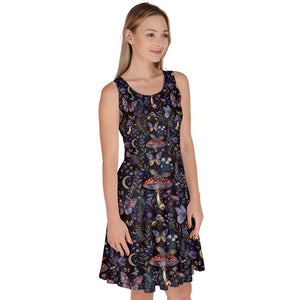 Midnight toadstool garden print dress