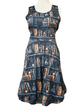 Load image into Gallery viewer, Black cats and bookcases print dress
