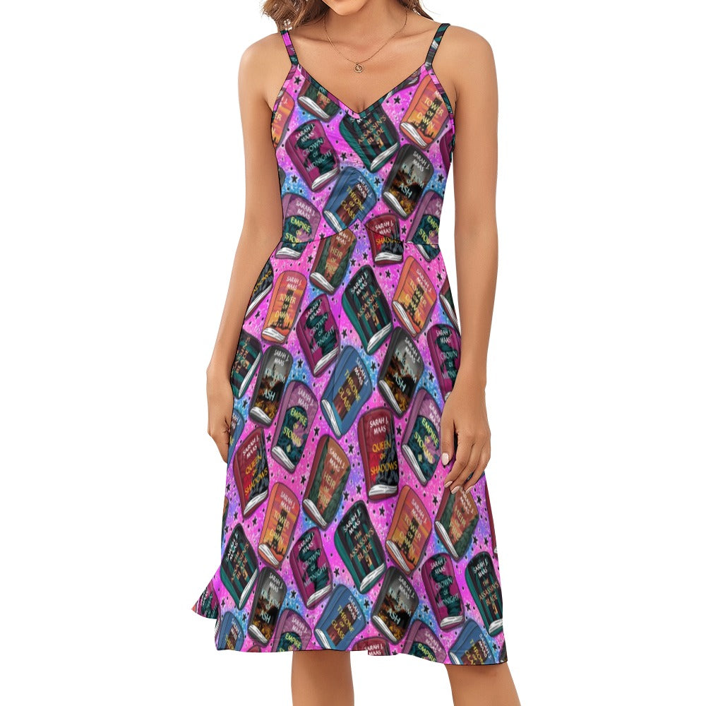 Glass throne book strappy summer dress plus size