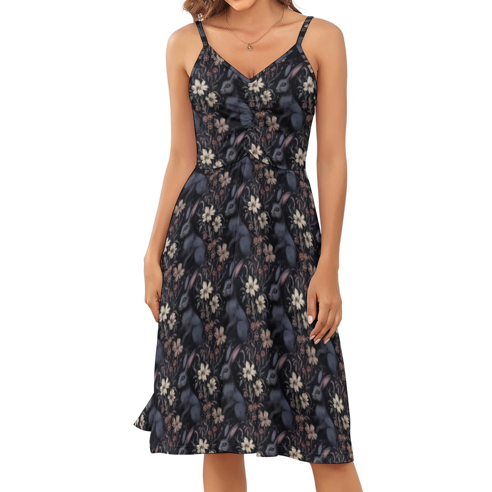 Black rabbit strappy summer dress plus size