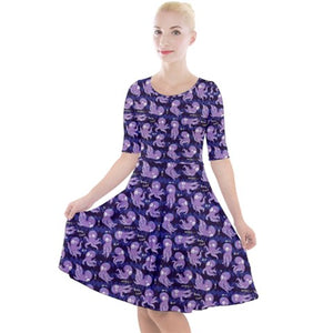 Purple octopus quarter sleeve A-line dress (size S)