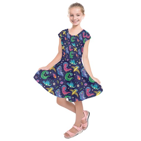 Dinosaurs in space rainbow children’s dress