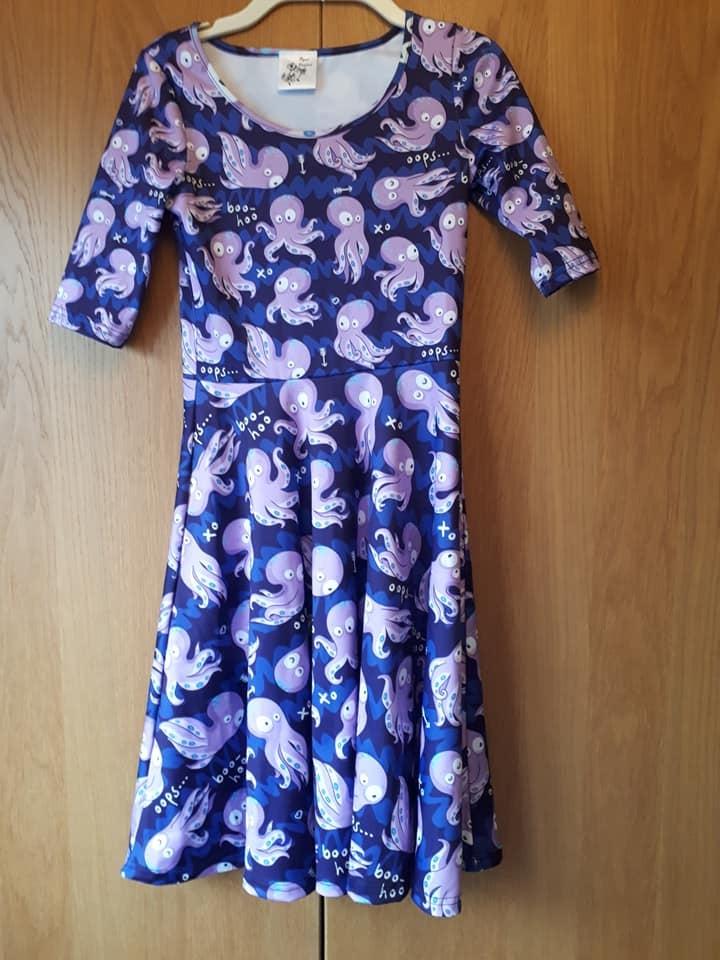Purple octopus quarter sleeve A-line dress (size S)