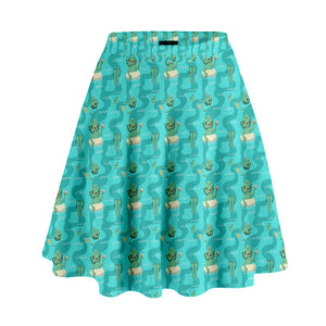 Swamp monster on holiday high waisted skater skirt