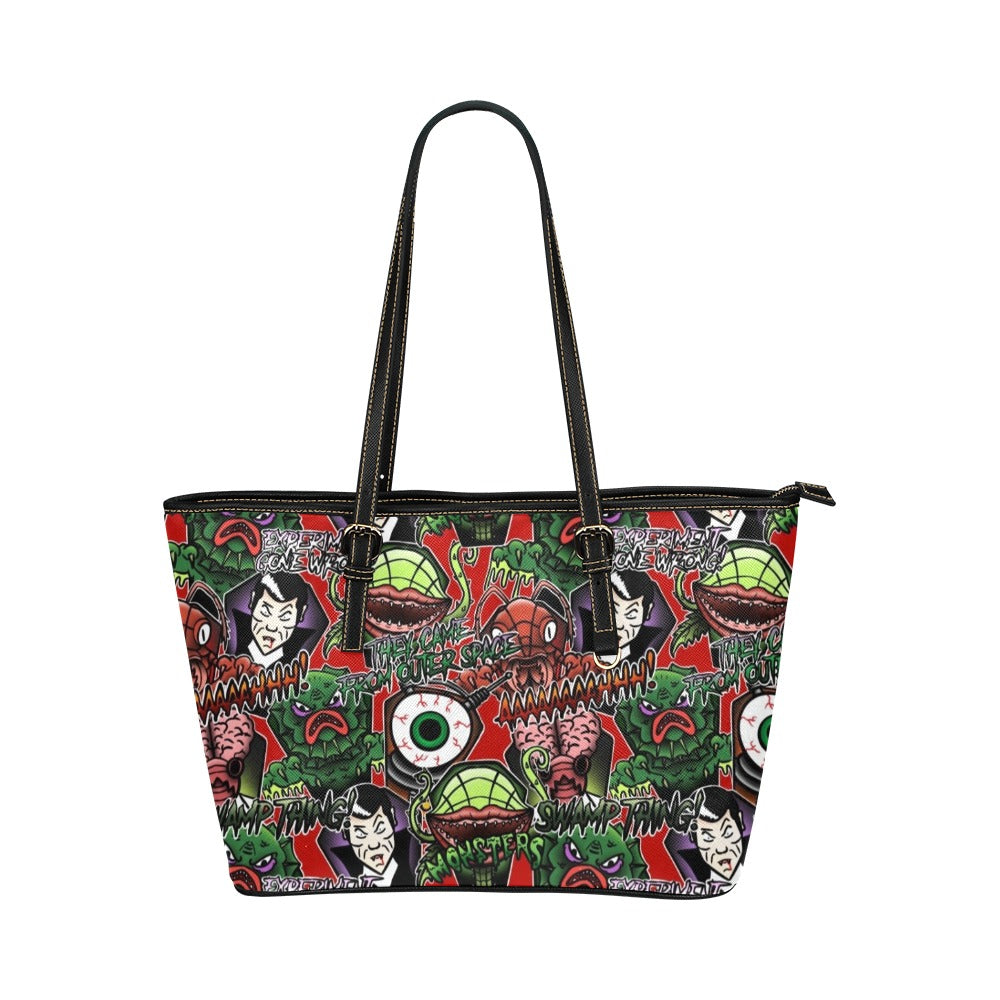 B Movie Monsters Leather Tote Bag