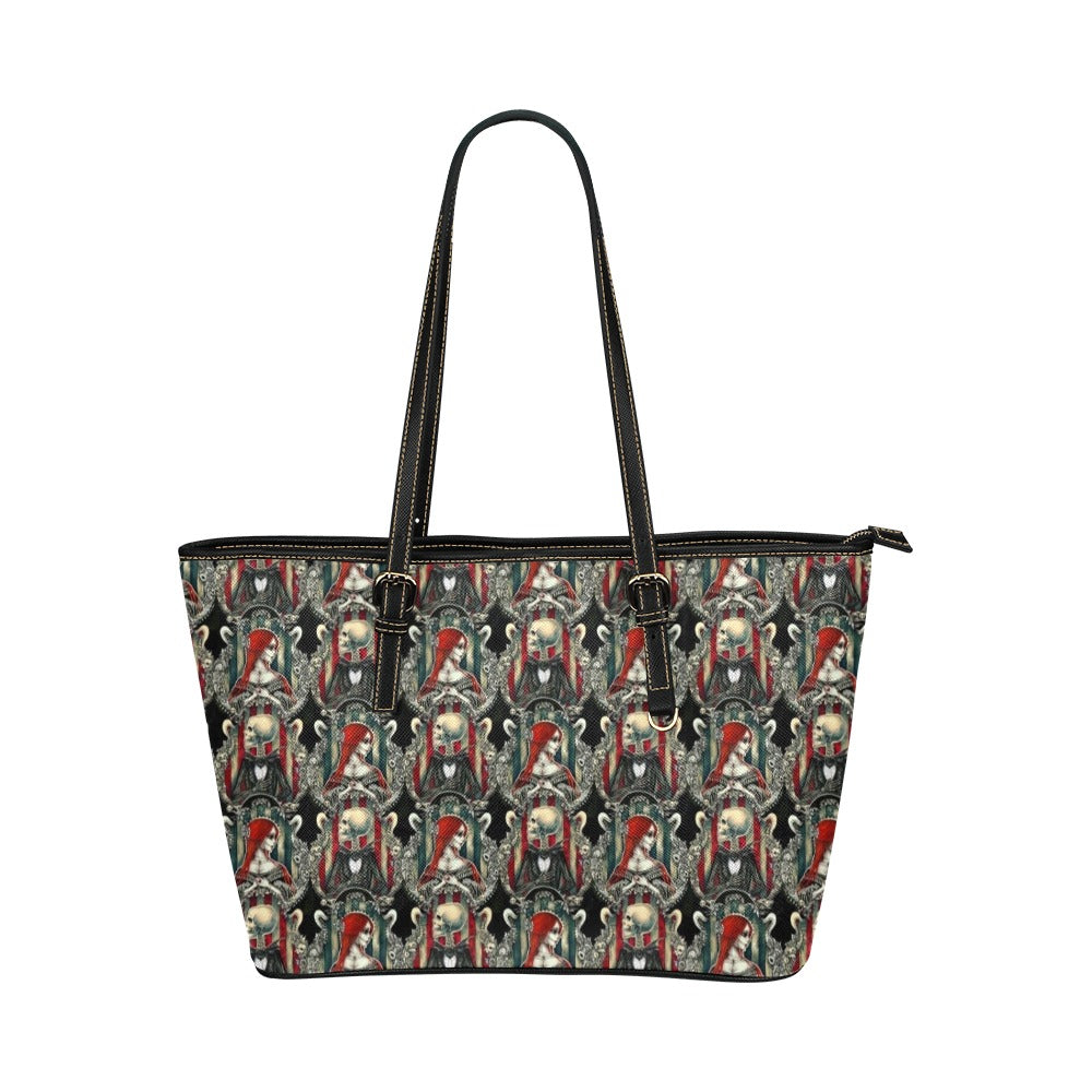 Skeleton Love story Leather Tote Bag