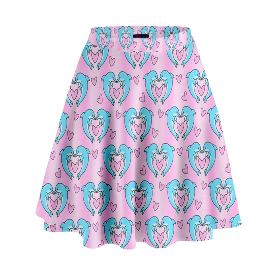 Dolphins in love high waisted skater skirt