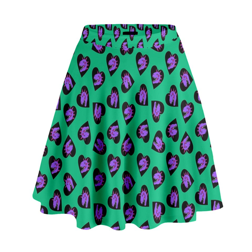 Punk dinosaur high waisted skater skirt