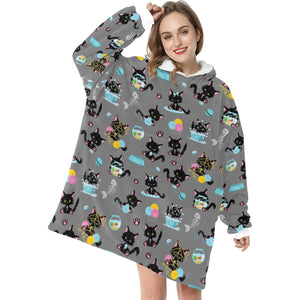 Black cat Blanket Hoodie