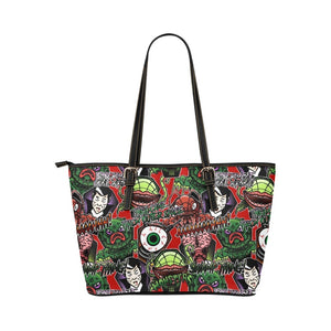 B Movie Monsters Leather Tote Bag