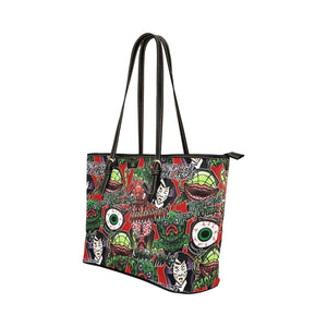 B Movie Monsters Leather Tote Bag